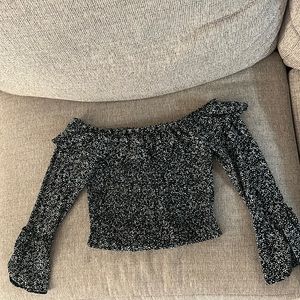 Cropped Off the Shoulder Long Puff Sleeve Blouse
